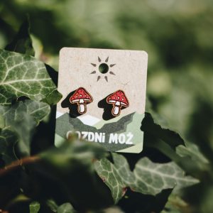 GOZDNI MOŽ Wooden Red Mushroom Earrings
